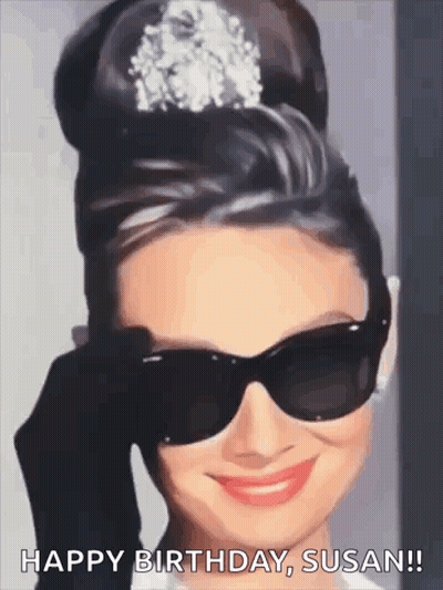 A Woman Wearing Sunglasses And A Tiara Is Smiling And Says Happy Birthday Susan ! GIF