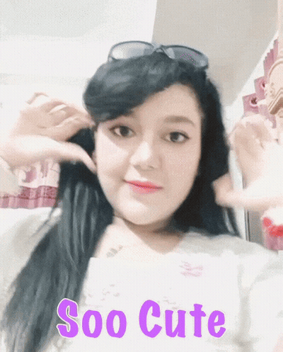 A Woman Wearing Sunglasses And A White Shirt With The Words Soo Cute On The Bottom GIF