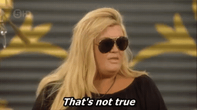 A Woman Wearing Sunglasses Is Saying `` That 'S Not True '' On A Television Show . GIF