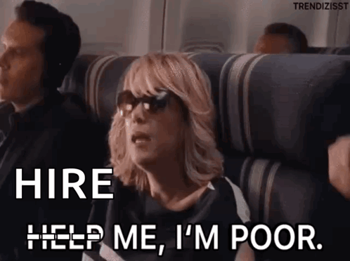 A Woman Wearing Sunglasses Is Sitting On A Plane And Saying Hire Help Me I 'M Poor . GIF