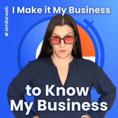 A Woman Wearing Sunglasses Is Standing In Front Of A Blue Background That Says I Make It My Business To Know My Business GIF