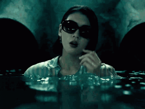 A Woman Wearing Sunglasses Is Talking On A Cell Phone In The Water And The Chance Of Survival Was Increased From 66 To 1 GIF