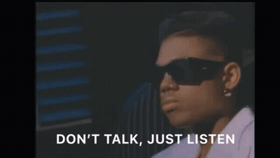 A Woman Wearing Sunglasses Says " Don T Talk Just Listen " GIF