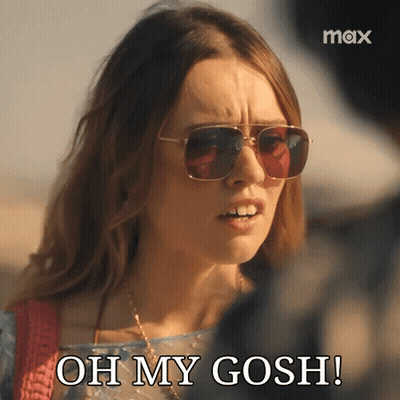 A Woman Wearing Sunglasses Says " Oh My Gosh " In Front Of A Max Logo GIF