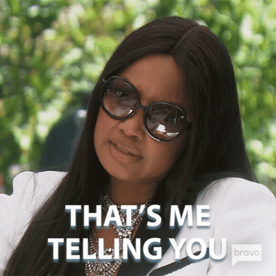 A Woman Wearing Sunglasses Says That 'S Me Telling You Bravo GIF