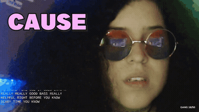 A Woman Wearing Sunglasses With The Word Cause Written Above Her GIF
