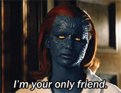 A Woman With A Blue Face And Red Hair Is Saying I 'M Your Only Friend GIF