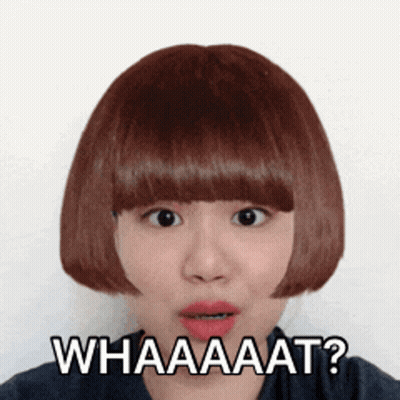 A Woman With A Bob Hairstyle Has The Words Whaaaat On Her Face GIF