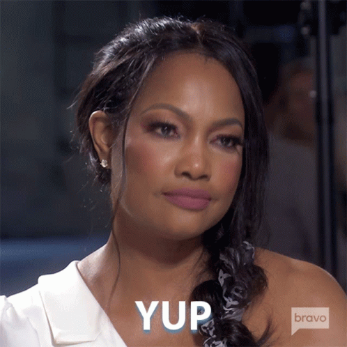 A Woman With A Braided Hair And The Word Yup On The Bottom GIF