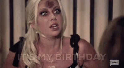 A Woman With A Bruise On Her Face Is Making A Funny Face And Saying `` It 'S My Birthday '' . GIF