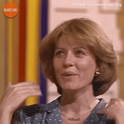 A Woman With A Buzzr Logo On The Bottom Right GIF