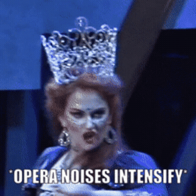 A Woman With A Crown On Her Head Is Singing Opera Noises Intensify GIF