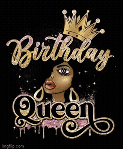 A Woman With A Crown On Her Head Is Wearing A Birthday Queen T-Shirt . GIF