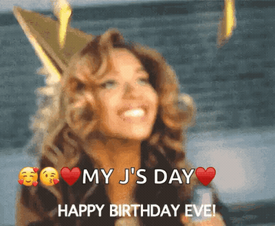 A Woman With A Crown On Her Head Says " My J 'S Day Happy Birthday Eve ! " GIF
