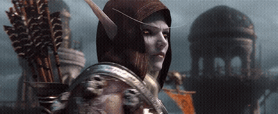 A Woman With A Hood On Her Head Holds A Bow And Arrows GIF