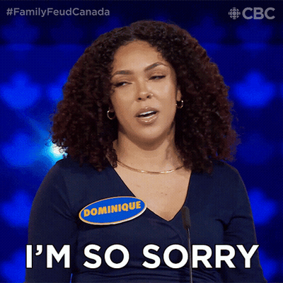 A Woman With A Name Tag That Says Dominique Is Saying " I 'M So Sorry " GIF