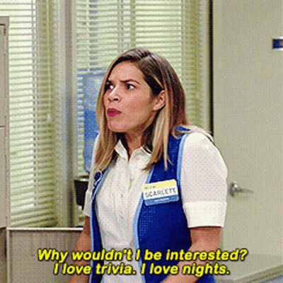 A Woman With A Name Tag That Says Scarlett On It GIF