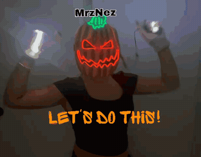 A Woman With A Pumpkin On Her Head And The Words Let 'S Do This Below Her GIF
