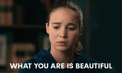 A Woman With A Sad Look On Her Face And The Words What You Are Is Beautiful GIF