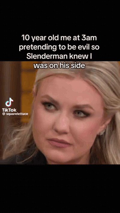 A Woman With A Sad Look On Her Face Is Talking About Slenderman GIF