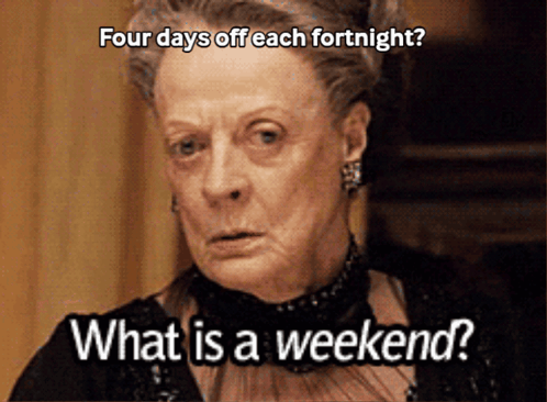 A Woman With A Serious Look On Her Face Is Asking What Is A Weekend GIF
