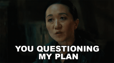 A Woman With A Serious Look On Her Face Is Being Questioned About Her Plan GIF