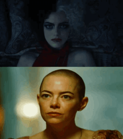 A Woman With A Shaved Head And A Woman With A Wig GIF