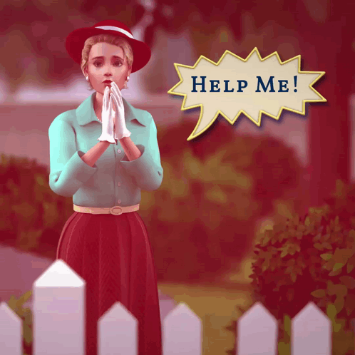 A Woman With A Speech Bubble Saying Help Me GIF
