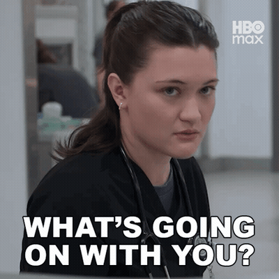 A Woman With A Stethoscope Around Her Neck Says What 'S Going On With You . GIF