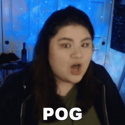 A Woman With A Surprised Look On Her Face And The Word Pog On The Bottom GIF
