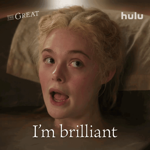 A Woman With A Surprised Look On Her Face And The Words I 'M Brilliant GIF