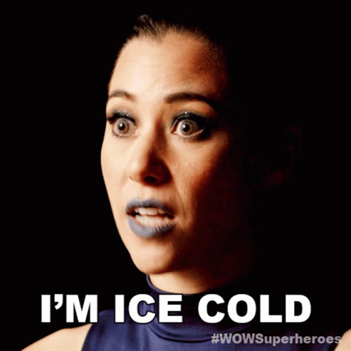 A Woman With A Surprised Look On Her Face And The Words I 'M Ice Cold Below Her GIF