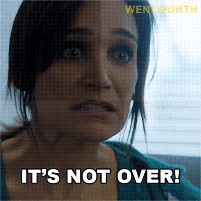 A Woman With A Surprised Look On Her Face And The Words " It 'S Not Over " GIF