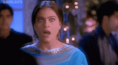 A Woman With A Surprised Look On Her Face And The Words Kajolgifs On The Bottom Right GIF