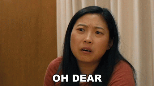 A Woman With A Surprised Look On Her Face And The Words Oh Dear Below Her GIF