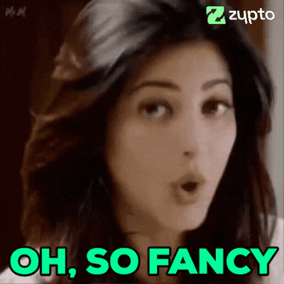 A Woman With A Surprised Look On Her Face And The Words Oh So Fancy Below Her GIF