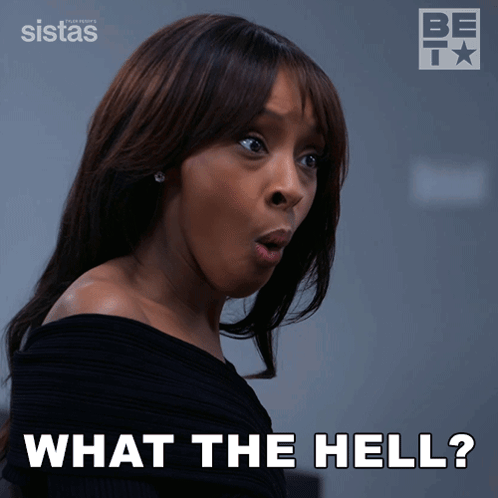 A Woman With A Surprised Look On Her Face And The Words What The Hell Below Her GIF