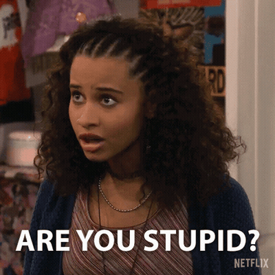 A Woman With A Surprised Look On Her Face Says Are You Stupid GIF