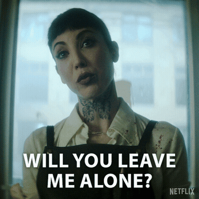 A Woman With A Tattoo On Her Neck Is Asking If She Should Leave Her Alone GIF
