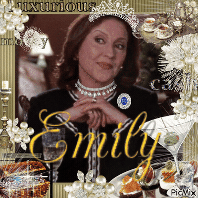 A Woman With A Tiara And The Name Emily GIF