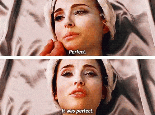 A Woman With A Towel Wrapped Around Her Head Says " Perfect " And " It Was Perfect " GIF