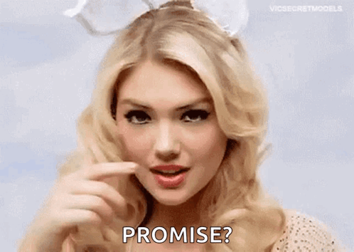 A Woman With Blonde Hair And A Bow On Her Head Is Holding Her Finger To Her Mouth And Saying `` Promise '' . GIF