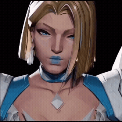 A Woman With Blonde Hair And Blue Lips Is Wearing A Blue Choker GIF