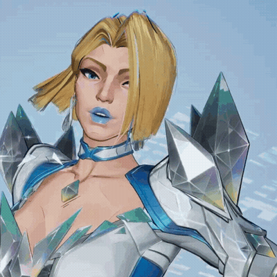 A Woman With Blonde Hair And Blue Lips Is Wearing A Choker GIF