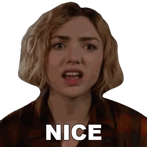 A Woman With Blonde Hair Is Making A Face And The Word Nice Is On Her Face Sticker
