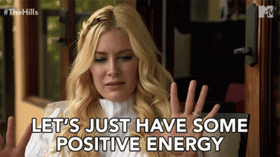 A Woman With Blonde Hair Says Let 'S Just Have Some Positive Energy GIF