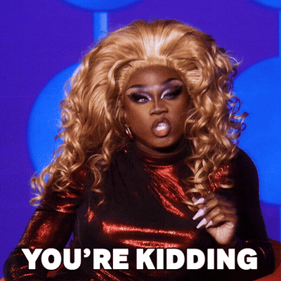 A Woman With Blonde Hair Says You 'Re Kidding On A Purple Background GIF