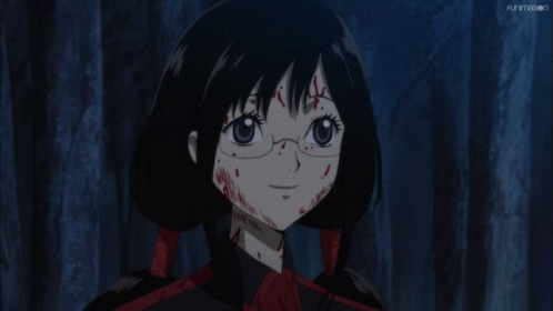 A Woman With Blood On Her Face Is Being Touched By A Hand And The Words Funimation Are Visible In The Corner GIF