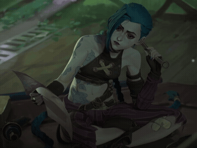 A Woman With Blue Hair And A Cross On Her Chest GIF