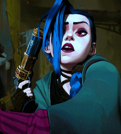 A Woman With Blue Hair Is Holding A Sword GIF